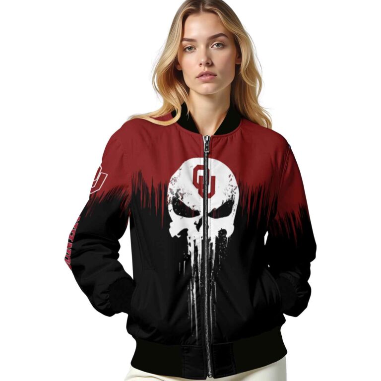 oklahoma sooners punisher skull crimson black white jacket latest model jacketwow
