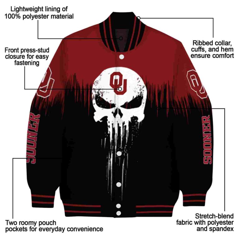 oklahoma sooners punisher skull crimson black white jacket new arrival jacketwow