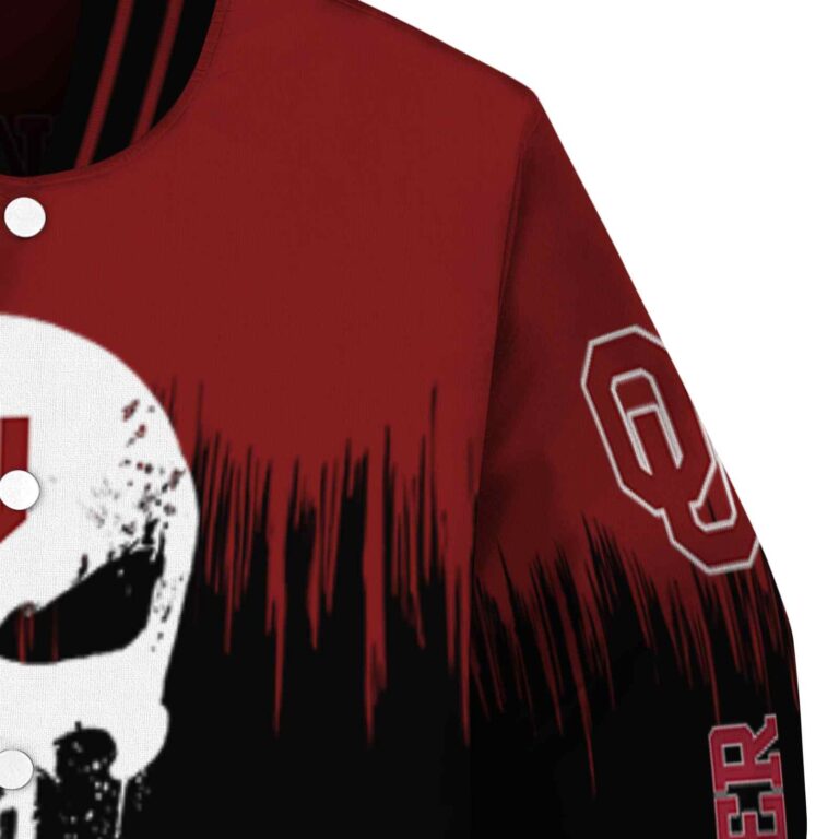 oklahoma sooners punisher skull crimson black white jacket premium grade jacketwow