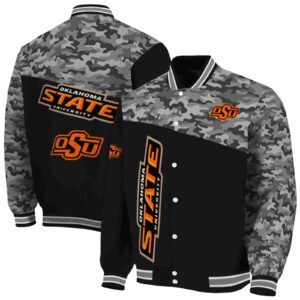 oklahoma state cowboys camo patchwork black jacket fashion forward jacketwow