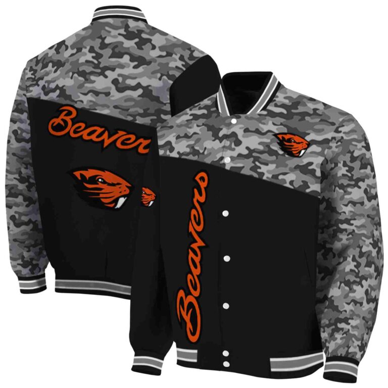 oregon state beavers camo patchwork black jacket fashion forward jacketwow