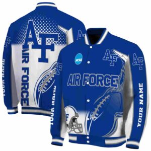 personalized air force falcons flaming football blue white jacket fashion forward jacketwow