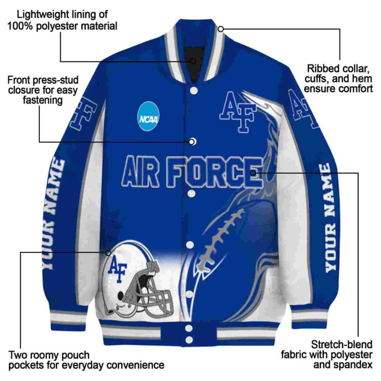 personalized air force falcons flaming football blue white jacket new arrival jacketwow