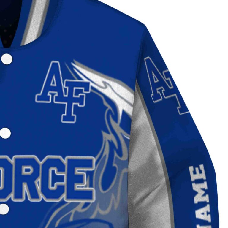 personalized air force falcons flaming football blue white jacket premium grade jacketwow