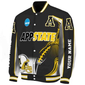personalized appalachian state mountaineers flaming football black white jacket best selling jacketwow