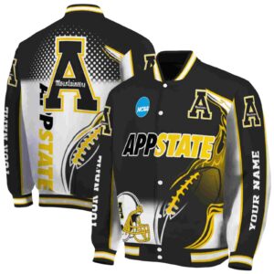 personalized appalachian state mountaineers flaming football black white jacket fashion forward jacketwow