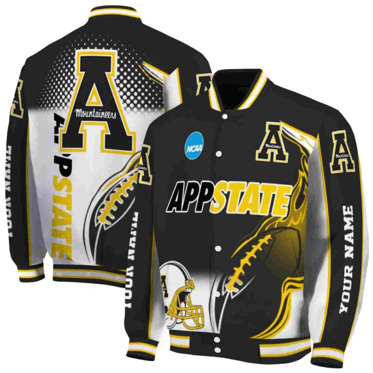 personalized appalachian state mountaineers flaming football black white jacket fashion forward jacketwow
