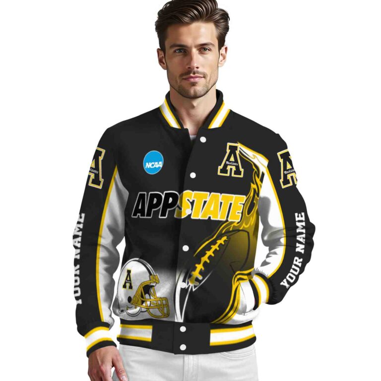 personalized appalachian state mountaineers flaming football black white jacket high quality jacketwow