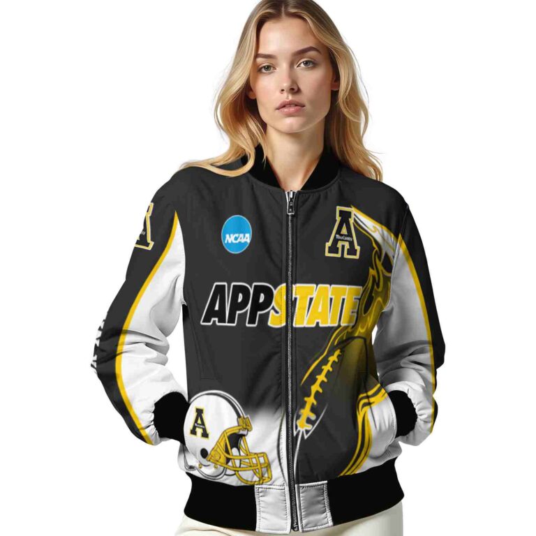 personalized appalachian state mountaineers flaming football black white jacket latest model jacketwow