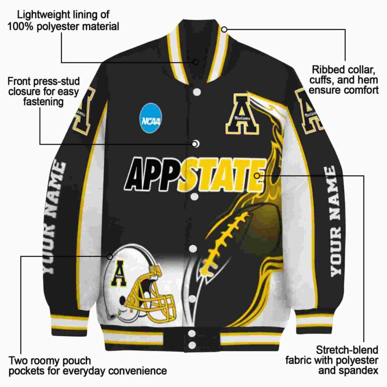 personalized appalachian state mountaineers flaming football black white jacket new arrival jacketwow