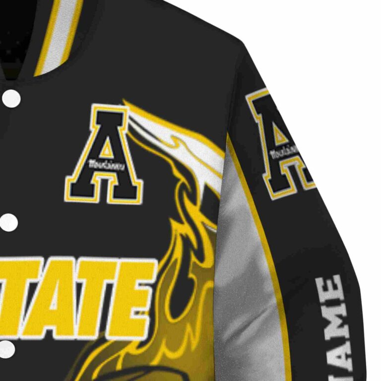 personalized appalachian state mountaineers flaming football black white jacket premium grade jacketwow