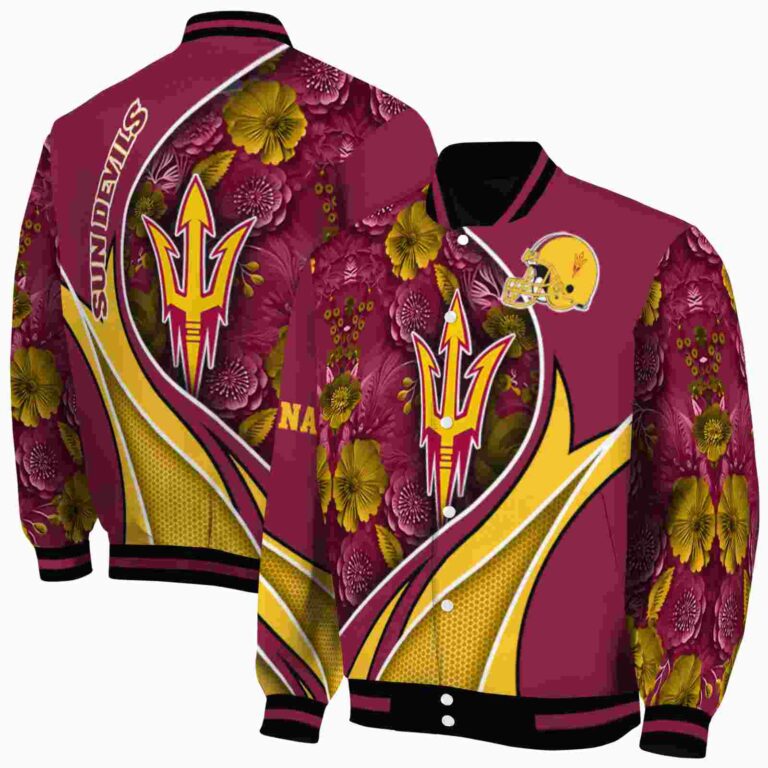 personalized arizona state sun devils floral print maroon jacket fashion forward jacketwow