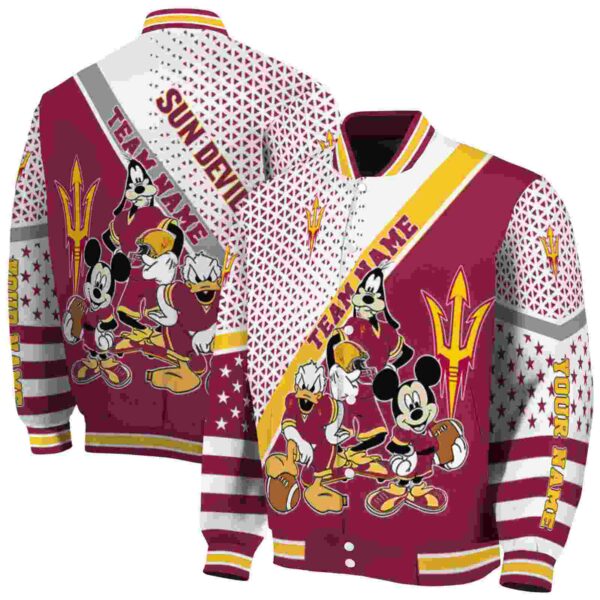 personalized arizona state sun devils mickey donald goofy maroon white jacket fashion forward jacketwow
