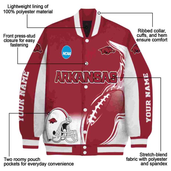 personalized arkansas razorbacks flaming football red white jacket new arrival jacketwow