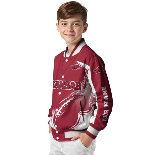 personalized arkansas razorbacks flaming football red white jacket trendy jacketwow