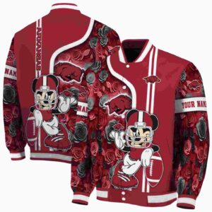 personalized arkansas razorbacks rose mickey red jacket fashion forward jacketwow
