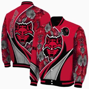 personalized arkansas state red wolves floral print scarlet jacket fashion forward jacketwow