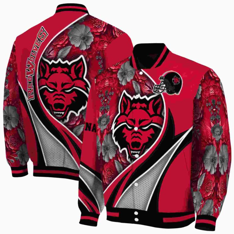 personalized arkansas state red wolves floral print scarlet jacket fashion forward jacketwow