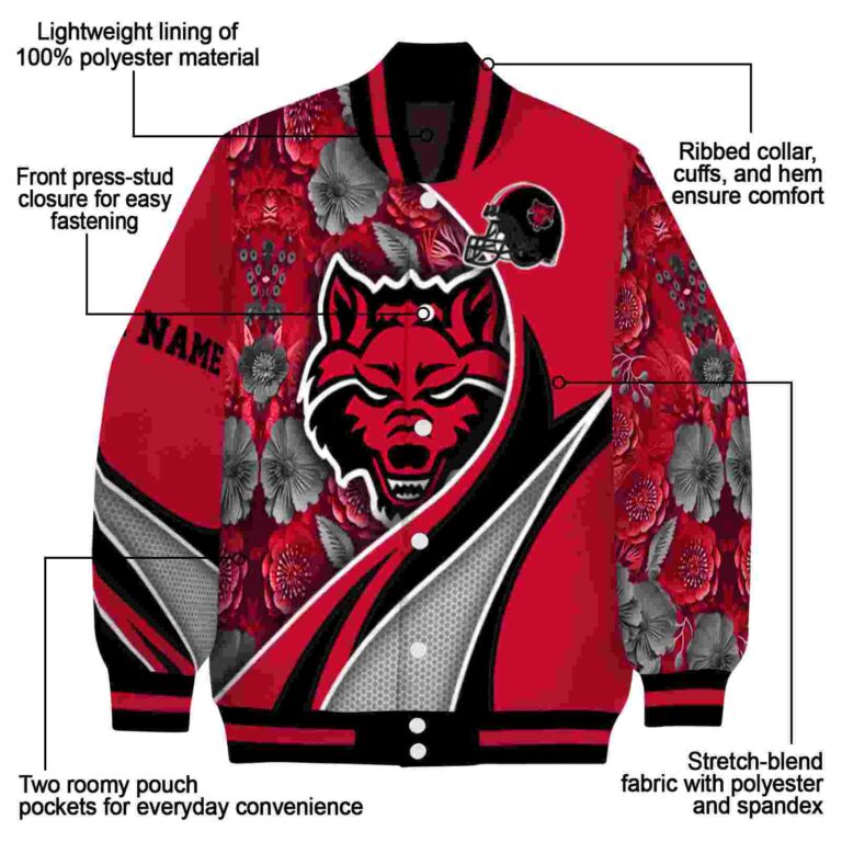 personalized arkansas state red wolves floral print scarlet jacket new arrival jacketwow