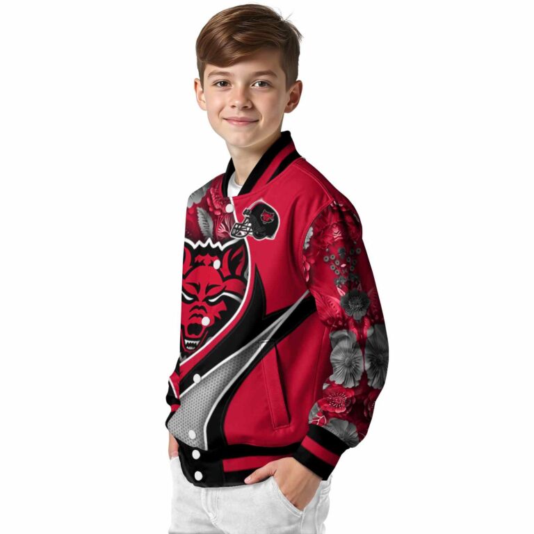 personalized arkansas state red wolves floral print scarlet jacket trendy jacketwow
