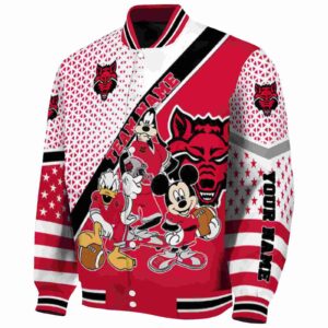 personalized arkansas state red wolves mickey donald goofy scarlet white jacket best selling jacketwow