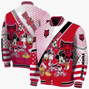 personalized arkansas state red wolves mickey donald goofy scarlet white jacket fashion forward jacketwow