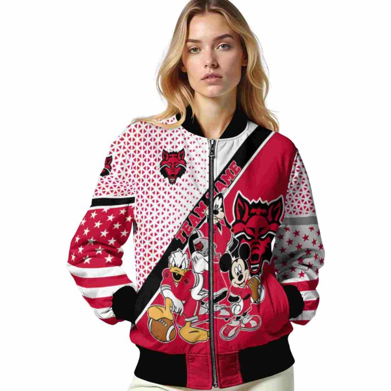 personalized arkansas state red wolves mickey donald goofy scarlet white jacket latest model jacketwow