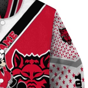personalized arkansas state red wolves mickey donald goofy scarlet white jacket premium grade jacketwow