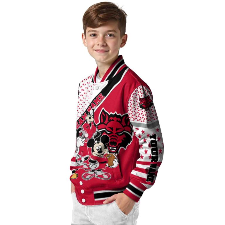 personalized arkansas state red wolves mickey donald goofy scarlet white jacket trendy jacketwow