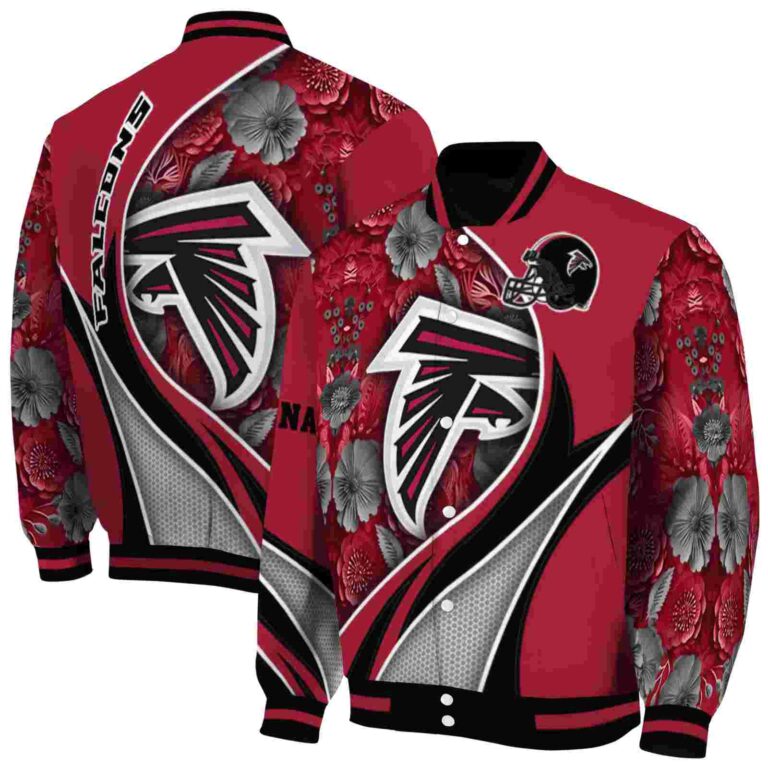 personalized atlanta falcons floral print red jacket fashion forward jacketwow