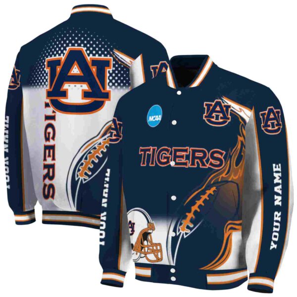 personalized auburn tigers flaming football navy blue white jacket fashion forward jacketwow