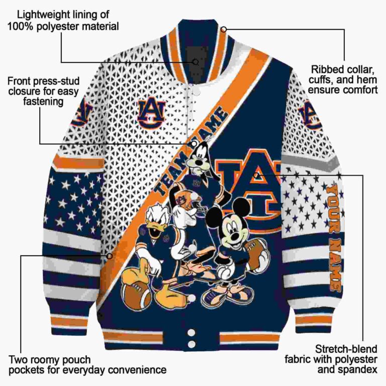 personalized auburn tigers mickey donald goofy navy blue white jacket new arrival jacketwow