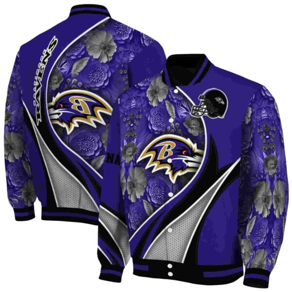 personalized baltimore ravens floral print purple jacket fashion forward jacketwow