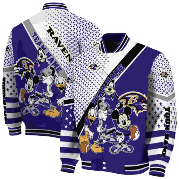 personalized baltimore ravens mickey donald goofy purple white jacket fashion forward jacketwow