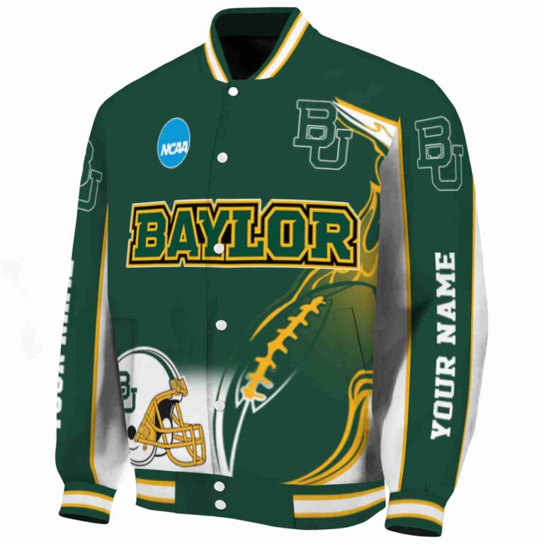 personalized baylor bears flaming football green white jacket best selling jacketwow