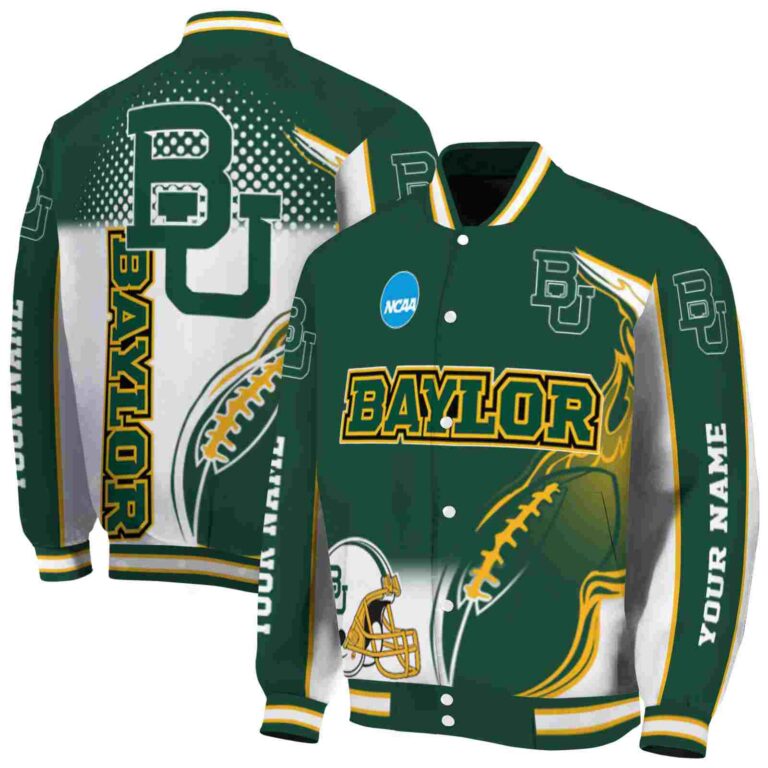personalized baylor bears flaming football green white jacket fashion forward jacketwow