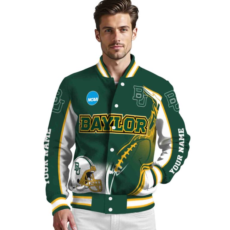 personalized baylor bears flaming football green white jacket high quality jacketwow
