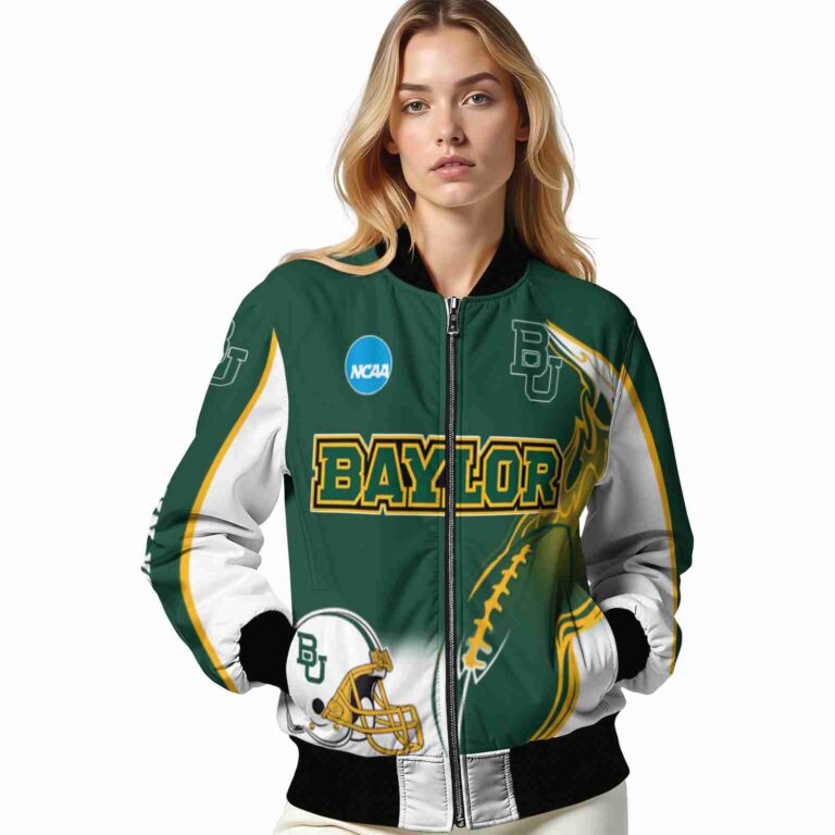 personalized baylor bears flaming football green white jacket latest model jacketwow