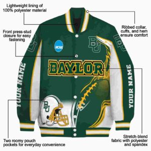 personalized baylor bears flaming football green white jacket new arrival jacketwow
