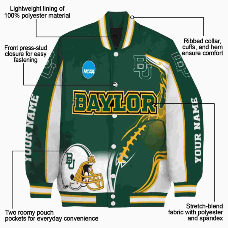 personalized baylor bears flaming football green white jacket new arrival jacketwow