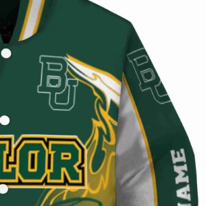 personalized baylor bears flaming football green white jacket premium grade jacketwow