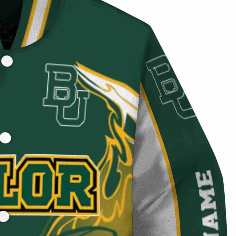 personalized baylor bears flaming football green white jacket premium grade jacketwow