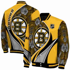 personalized boston bruins floral print gold jacket fashion forward jacketwow