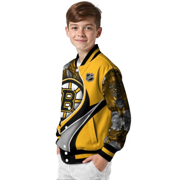 personalized boston bruins floral print gold jacket trendy jacketwow