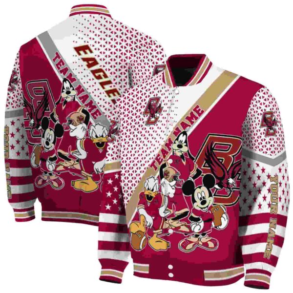 personalized boston college eagles mickey donald goofy maroon white jacket fashion forward jacketwow