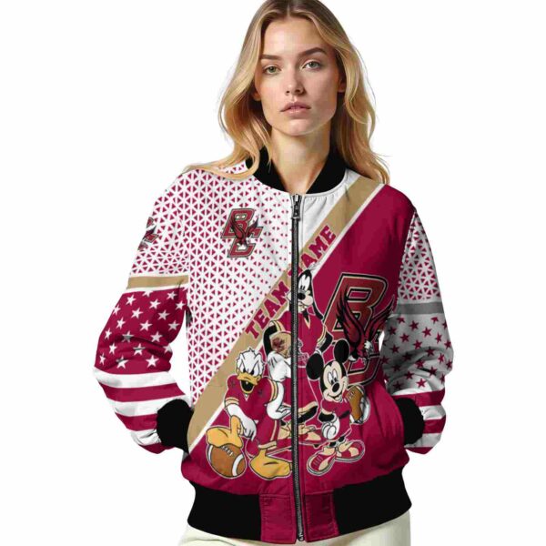 personalized boston college eagles mickey donald goofy maroon white jacket latest model jacketwow
