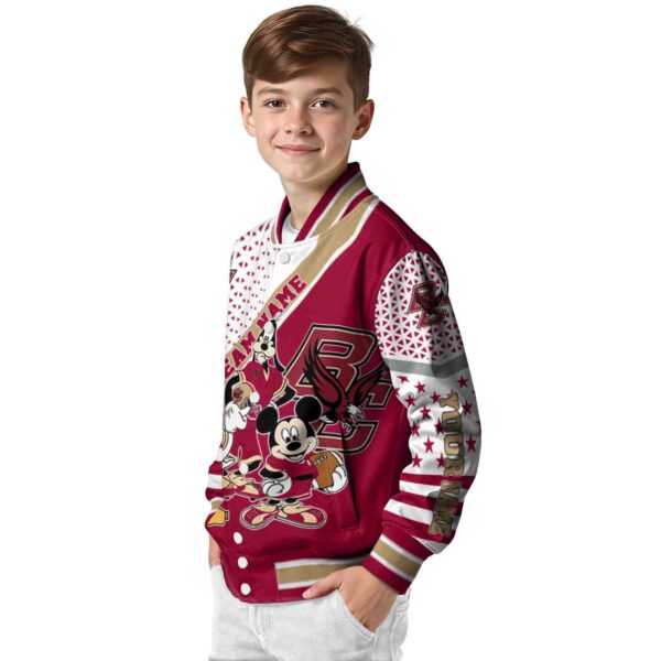 personalized boston college eagles mickey donald goofy maroon white jacket trendy jacketwow