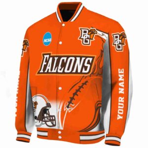 personalized bowling green falcons flaming football orange white jacket best selling jacketwow
