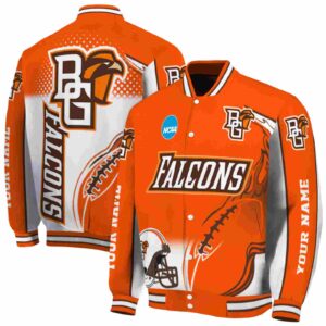 personalized bowling green falcons flaming football orange white jacket fashion forward jacketwow