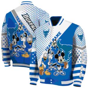 personalized buffalo bulls mickey donald goofy royal blue white jacket fashion forward jacketwow
